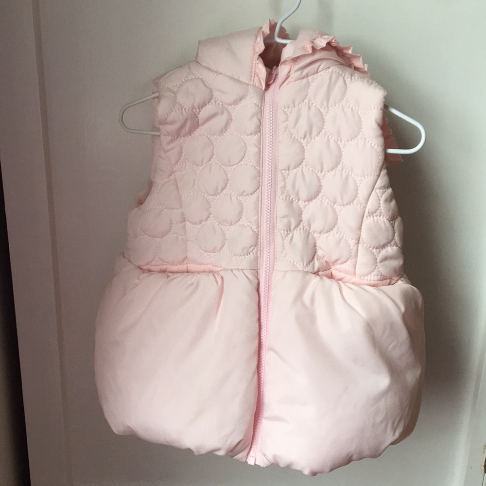 Pink puffer vest with hood